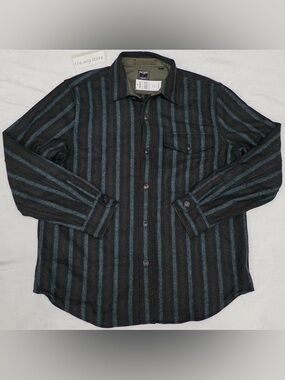 Todd Snyder Dark Green and Black Striped Long-Sleeve Shirt